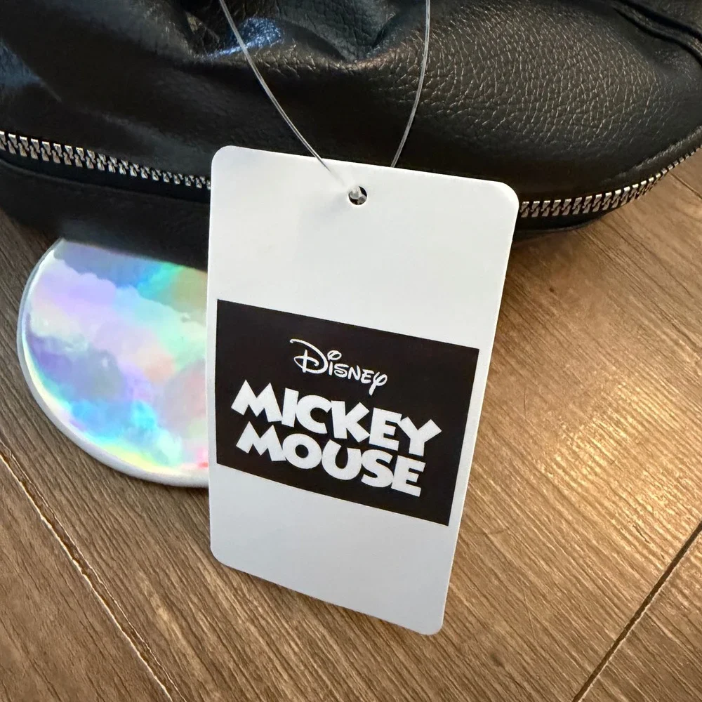 Disney Mickey Mouse Mini Backpack Small Black Holographic Iridescent Ears Goth